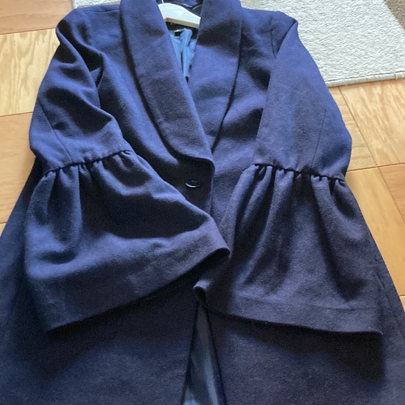 Express Navy Blue Wool Blend Bell Sleeve Pea Coat - Picture 7 of 11